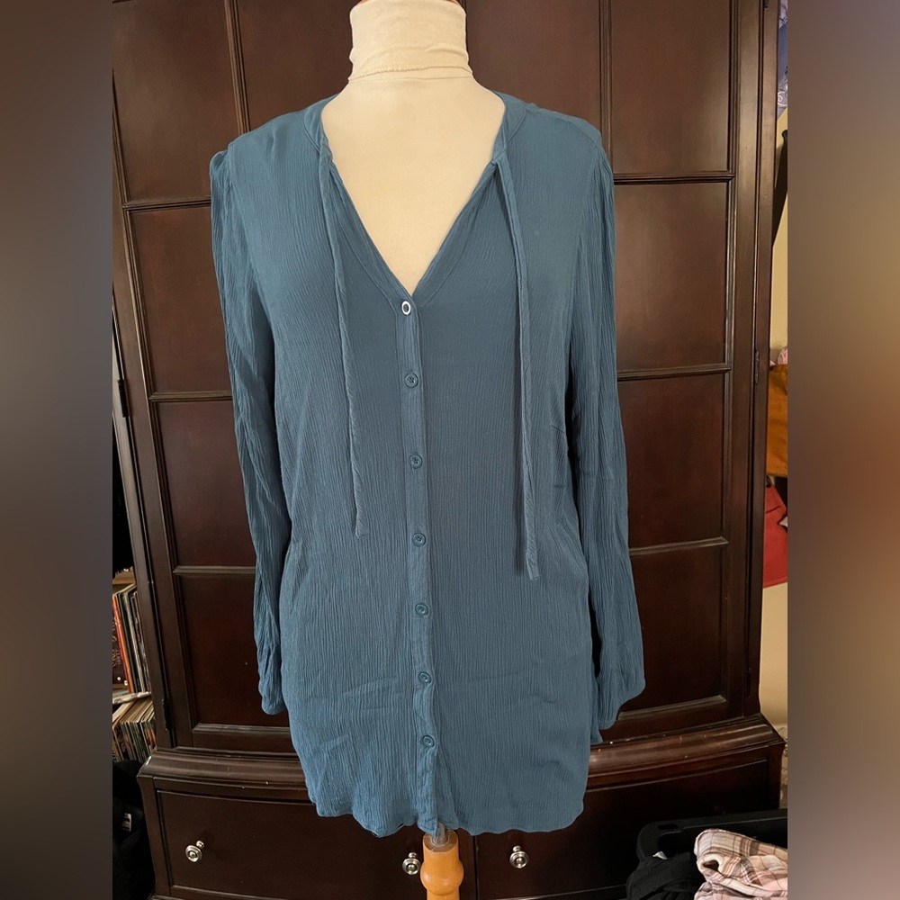 Teal Button-Up Blouse